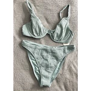 Abercrombie & Fitch Green Bikini Set with Textured Design